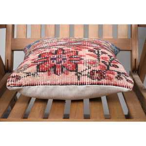 Coussin décoratif en laine multicolore Kilim 18x18 pouces Rustic Accent Woven with Vintage Fluffy Leaves Pattern Decorative Cushion - Product Image 5