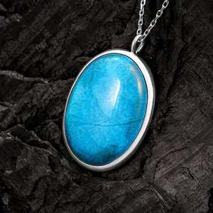 Ensemble bague et collier en argent avec pierre turquoise et turquoise naturelle, poids total 17,1 g, dimensions 21 mm et 19x25 mm - Product Image 3