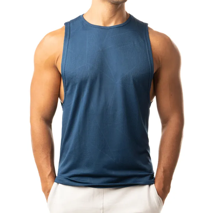 OEM özel kendi Logo yaz spor giyim yüksek kalite Tank Top uydurma cushirt gömlek kolsuz spor salonu erkek Stringer tankı üstleri