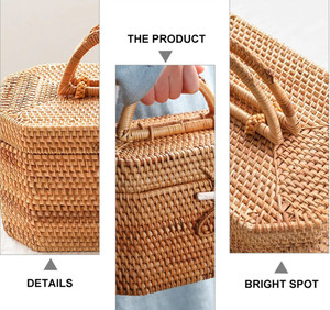 Panier en rotin avec couvercle Panier de rangement en rotin avec couvercle Panier en osier - Product Image 3