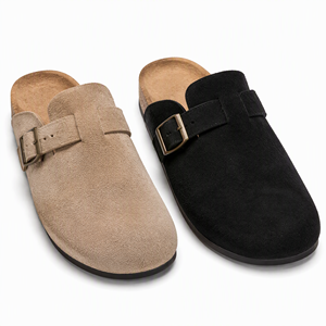 Mules en daim à boucle, doublure en liège, bout rond, à talon fermé, sandales décontractées, en stock, prêtes à être expédiées, chaussures en gros - Product Image 1
