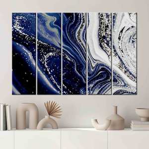 Toile imprimée artistique scintillante - Abstrait contemporain à l'encre d'alcool argentée, 5P : Prêt à accrocher - Product Image 1