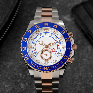 Sang Trọng Hot Bán Đồng Hồ Cho Nam Giới Hai Tone Màu Xanh Bezel Chronograph Thép Không Gỉ Và Vàng Đồng Hồ Cho Kinh Doanh Và Thời Trang - Product Image 1