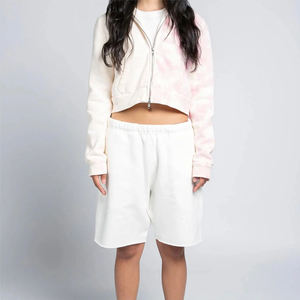 Sweat à capuche zippé court personnalisé pour femme, rose et blanc, en polaire doux, respirant et écologique, pour un style décontracté et urbain - Product Image 6