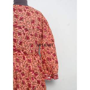 Hermoso Vestido Vintage de Mujer, 100% Algodón Tejido, Corte en A, Estampado Floral Hecho a Mano, Cuello Redondo, Mangas Abullonadas, para Vacaciones, Playa - Product Image 6