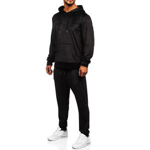 ชุดวอร์มผู้ชายแบบมีฮู้ด ผ้าฟลีซหนา สำหรับฤดูหนาว ชุดลำลองสองชิ้น สไตล์สตรีทแวร์ รับผลิตแบบ OEM ขายส่ง - Product Image 5