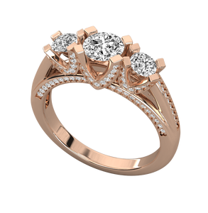 Anillo de Compromiso con Diamante Cultivado en Laboratorio de Corte Redondo, Anillo de Tres Piedras de Oro Amarillo con Diamante CVD, Regalo de Aniversario para Ella - Product Image 1