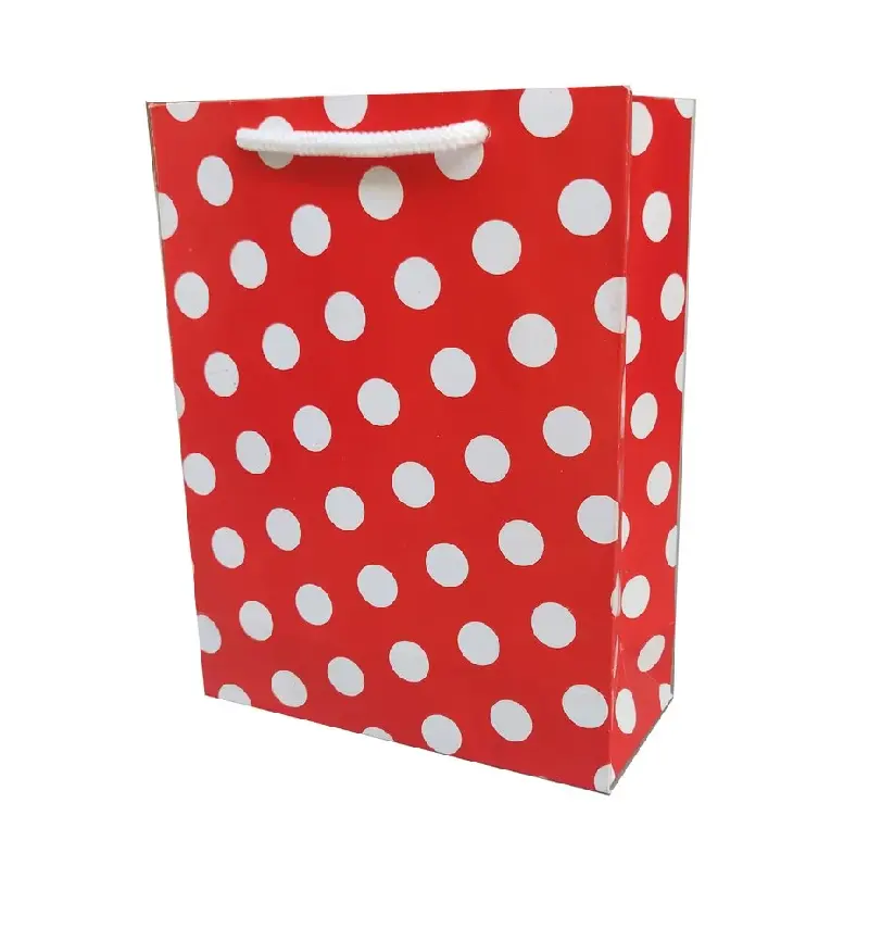 Beauticompletamente projetado polka dot durável saco de papel com alça disponível em várias cores e tamanhos a preço razoável