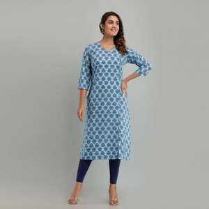 Dress-SHKUP1221 de carrière élégante Kurta droite à imprimé floral bleu clair pour femme - Product Image 4