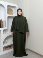 LM013 IRONFREE Abaya Larga con Capucha de Crepé, Hiyab Integrado con Bolsillos para Pañuelo, Vestido Musulmán Elegante y Modesto para Mujer, Primavera