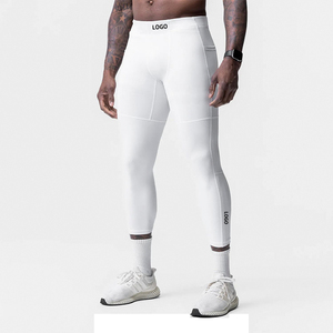 Pantalones deportivos de compresión de secado rápido de alta elasticidad para hombre, mallas de entrenamiento para correr al por mayor con logotipo de patrón estampado en la cintura - Product Image 3