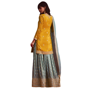 Costume Kurta Palazzo brodé en tissu jaune vente en gros de vêtements ethniques pour femmes fournisseur d'usine OEM costume de fête de mariage personnalisé - Product Image 5