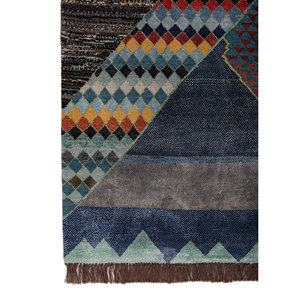 Tapis Manchaha noués à la main en laine et soie de bambou, design patchwork gris et noir pour salon, couloir, épaisseur 10 mm - Les-2822 - Product Image 4