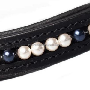 Serre-tête à sourcils anglais, en cuir rembourré, cristaux bleu et bleu clair, en forme de poney, ondulations - Product Image 6