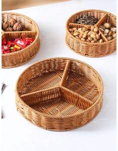 ตะกร้าเก็บของทรงกลมแบบแบ่งช่อง ทำจากหวายธรรมชาติ ทอมือ เป็นมิตรกับสิ่งแวดล้อม ดีไซน์ทันสมัย พร้อมหูหิ้ว - Product Image 2