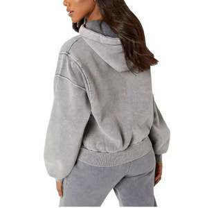 Sudaderas con capucha holgadas transpirables con lavado ácido personalizadas para mujer de gran tamaño 100% algodón nueva ropa de calle con cremallera sudaderas con capucha de peso pesado para inviernos - Product Image 2