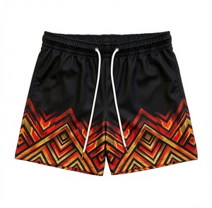 Shorts de Playa para Hombre de Secado Rápido con Estampado Geométrico, Cintura Media con Cordón Ajustable, Casuales, de Poliéster - Product Image 1