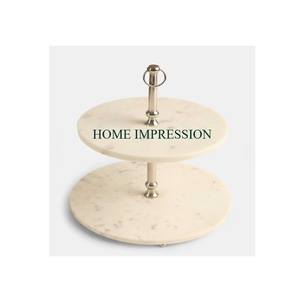 Plateau en marbre blanc de qualité supérieure, support pour gâteau de mariage de luxe avec base en métal pour les mariages, les fêtes, nouveau design de plateau en marbre - Product Image 2