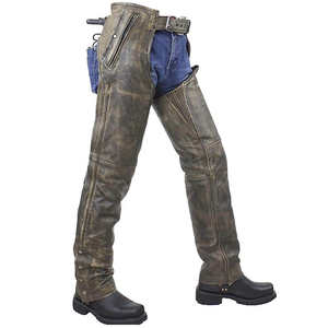 Chaps en cuir de qualité supérieure Chaps de moto Pantalon d'équitation de motards uni Cowboy Chaps en cuir vintage noir - Product Image 6