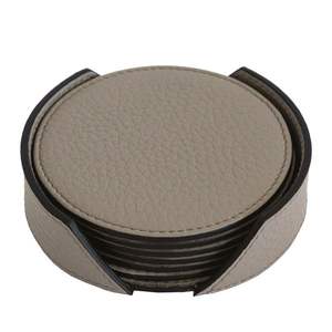 Juego de posavasos de cuero PU de forma redonda de 6 con soporte para el hogar y el restaurante, accesorios de decoración de mesa de EE. UU., posavasos de cuero a la venta - Product Image 2