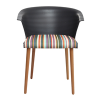 Chaise de salle à manger ergonomique moderne en plastique DHF, avec coussin de siège rembourré durable, dossier côtelé et pieds en bois, idéale pour café et restaurant