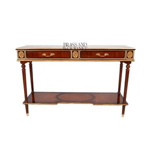 Mesa Consola Clásica de Lujo con Estante Inferior, Madera Artesanal con Detalles Dorados, Estilo Francés, Superficie de Mármol - Product Image 2
