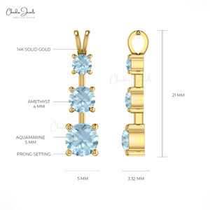 จี้เพชรพลอยอะความารีนทรงบริลเลียนท์คัท 0.80 กะรัต แบบทริโลจี พร้อมจี้ทองคำแท้ 14k แบบสั่งทำ จำหน่ายราคาส่งจำนวนมาก - Product Image 4