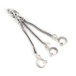 Pendentif triple croissant de lune et étoile en argent plaqué 925 avec pompon, composants et accessoires pour la fabrication de colliers - Product Image 1