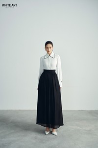 ราคาโรงงานคุณภาพสูงกระโปรงผู้หญิงสีดําและสีน้ําตาลผ้า Cupro กระโปรงแม็กซี่จีบยาวพร้อมเข็มขัดเล็กกระโปรงแจ็คแม็กซี่ - Product Image 5