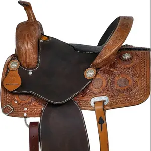 Trident International's Factory Direct ODM Equestrian Saddle All-Purpose Floral Design Leather Horse <b>Racing</b> Products from India - Product Image 1