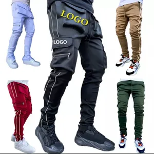 Pantaloni della tuta elasticizzati da uomo sportivi all'ingrosso pantaloni da palestra Slim tinta unita Jogger Cargo Reflect Running Training pantaloni da Jogging uomo