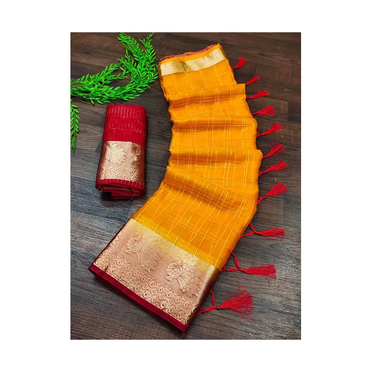 Colección exclusiva de seda de organza tejido de jacquard puro de la mejor calidad sari con trabajo de secuencia a la venta