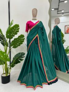Beautiful Designer Saree With Fancy Lace and heavy Latakan on pallu And Blouse - Product Image 5