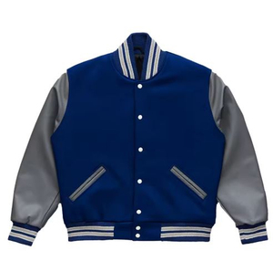 Chaqueta Universitaria Personalizada al por Mayor con Logotipo, Chaqueta Universitaria de Alta Calidad con Mangas de Cuero PU y Spandex, Chaqueta Universitaria Lisa para Hombre - Product Image 1