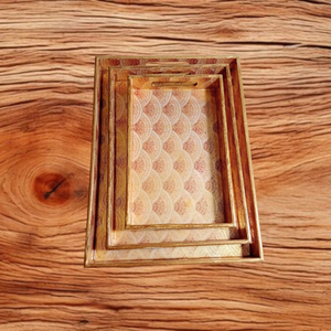 Juego de 3 bandejas artesanales de madera para servir, juego de bandejas de café esmaltadas impermeables, tamaño 15x11x2 pulgadas, Material MDF - Product Image 1