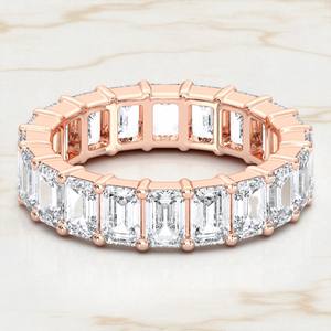 Anillo de compromiso de eternidad completa con diamante moissanita de corte esmeralda de 4.80 quilates E-F/VVS-VS, hecho en plata para mujer - Product Image 5