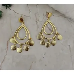 SOUMYA CREATIONS Boucles d'oreilles tendance pour femme, style chandelier, en laiton plaqué or, faites à la main, motif goutte d'eau, cadeau - Product Image 2