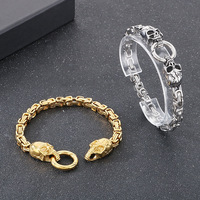 Pulsera YYN Vintage Punk de Acero Inoxidable con Cabeza de Calavera y Cadena Ajustable, Joyería Gótica Hecha a Mano para Hombre, Venta al Por Mayor
