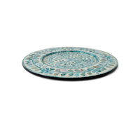 Assiette de présentation ronde de luxe en nacre bleue (noyau en bois MDF) pour une mise en scène de table élégante – Vietnam