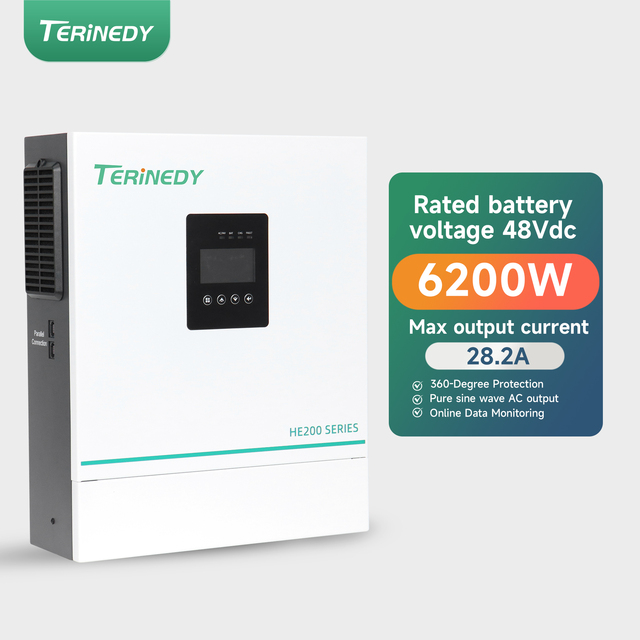 HE300-7200-F 6.2kW Hybrid Solar Inverter, 220/230/240V AC Output, 60-450V DC Input, 8500W PV Power, 27A, 50/60Hz Single Phase