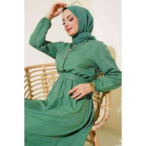 Robe en lin à taille élastique Vert - Product Image 2