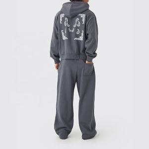 Sweat à capuche décontracté délavé à l'acide pour hommes ensemble de jogging Street Style Sports tenue deux pièces avec pull à capuche de sports d'hiver imprimé numériquement - Product Image 3