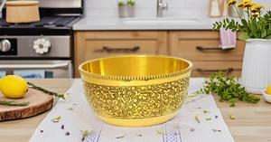 Cuenco redondo de metal tallado para mezclar para ensalada, batir huevos, servir cocina, cuenco de latón para servir dulces y fines decorativos - Product Image 2