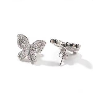 Pendientes de Botón de Moissanita con Forma de Mariposa en Oro de 18K para Novia, Pendientes Brillantes de Corte Redondo en Plata, Oro, Oro Rosa y Oro Blanco - Product Image 1