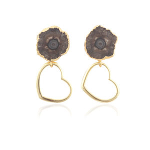 Belle collection de quartz solaire noir avec pendaison en forme de coeur doré charme boucle d'oreille goutte en gros bijoux en laiton approvisionnement - Product Image 1