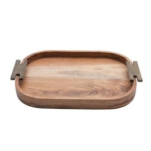 Plateau de service classique en rotin et bois, forme personnalisée, pour restaurant, café, hôtel, plateau de service pour aliments, fruits, café - Product Image 3