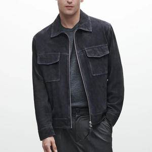 Personalizado para hombre Boxy gamuza auténtica capa superior piel de cabra bombardero chaqueta de cuero con la mejor calidad - Product Image 3