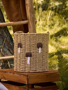 Whimsical Basket Organizer for Children Room <b>Paper</b> Bucket Basket with Handle Handwoven Natural - Product Image 2