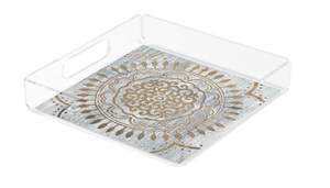 Plateau rectangulaire en acrylique avec poignées Design imprimé de fleurs Parfait pour servir des aliments et des desserts dans les restaurants et les hôtels - Product Image 3