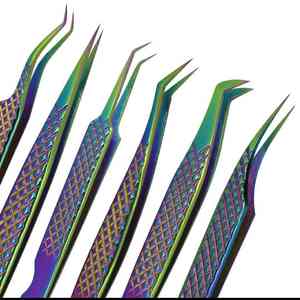 Juego de diseño OEM de 6 pinzas para extensiones de pestañas con revestimiento de titanio múltiple con agarre de diamante herramienta de suministro de pestañas de acero inoxidable - Product Image 3